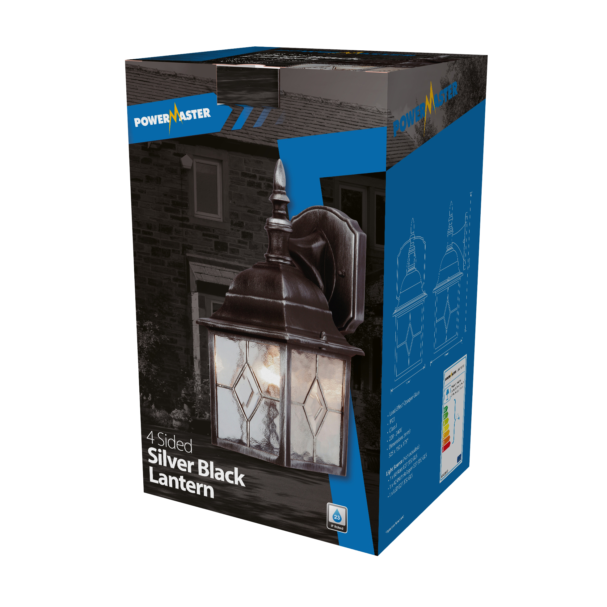 PowerMaster 4 Sided Lantern - Leaded / Silver Black